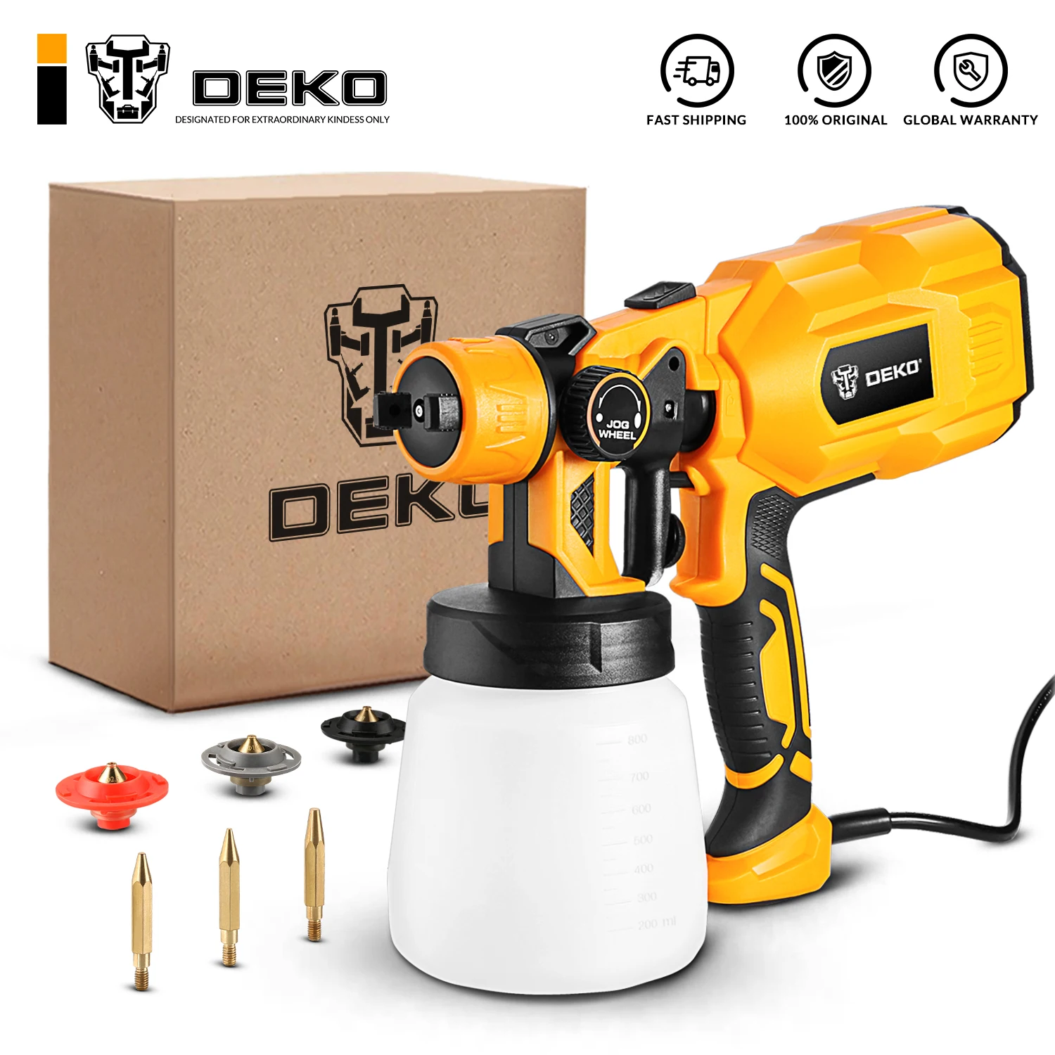 DEKO-PISTOLA DE PULVERIZACIÓN eléctrica, pulverizador de pintura de alta potencia, pistola de aerógrafo, y gran capacidad de 800 ml 3 boquillas, HVLP, pulverización fácil