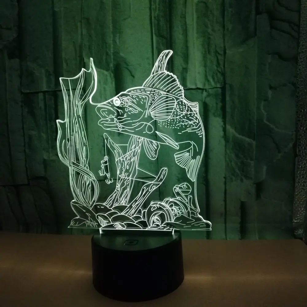 Luce Notturna 3D A Illusione Ottica - Pesci, 7 Colori E Modalità Lampeggiante, Lampada LED USB Da Scrivania