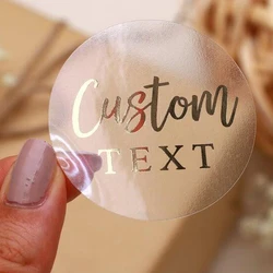 Custom Logo Labels Stickers Personalized Text Business Logo Clear Transparent Gold Foil Rose Gold, Silver, Customize Wedding