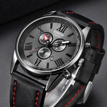 

Men Wrist Watches Gift Men's Leather Band Sports Date Analog Alloy Military Quartz Watch Simple Fashion Relojes Para Hombre