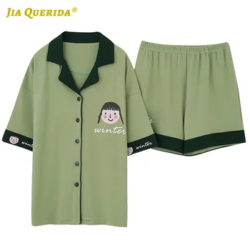 

Spring Cartoon Printing Pjs Women Pajama Sets Women Pajamas Set Homesuit Homeclothes Short Sleeve Short Pants Pj Set Sleepwear