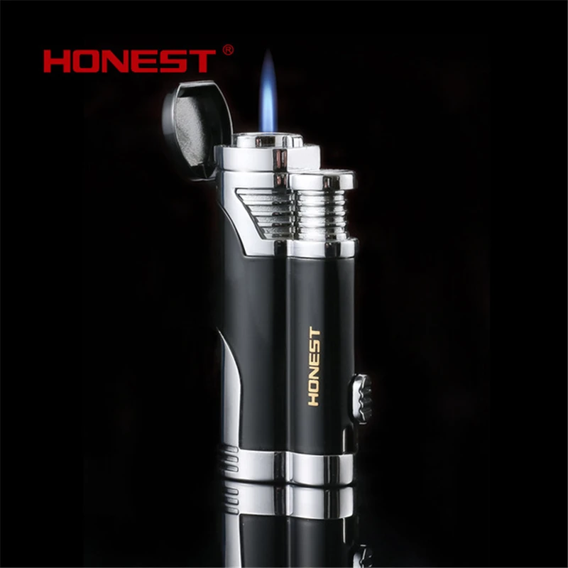 Honest металлическая зажигалка для сигар 2 струйный фонарь зажигалка бутан многоразовые Газовые Зажигалки ветрозащитные зажигалки для сигарет с сигары резак