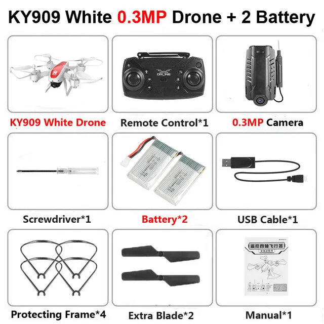 KY909 4K HD камера Дрон FPV Wi-Fi оптическое позиционирование потока RC Квадрокоптер Дрон высота удерживает длительный срок службы батареи дети летают игрушки - Цвет: White 0.3mp 2B
