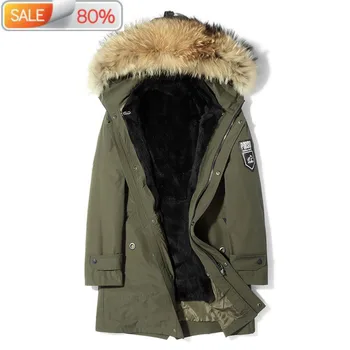 

Natural Coat Winter Jacket Rabbit Coats Real Raccoon Fur Collar Parka Men Clothes Warm Overcoat P1A001 ND777
