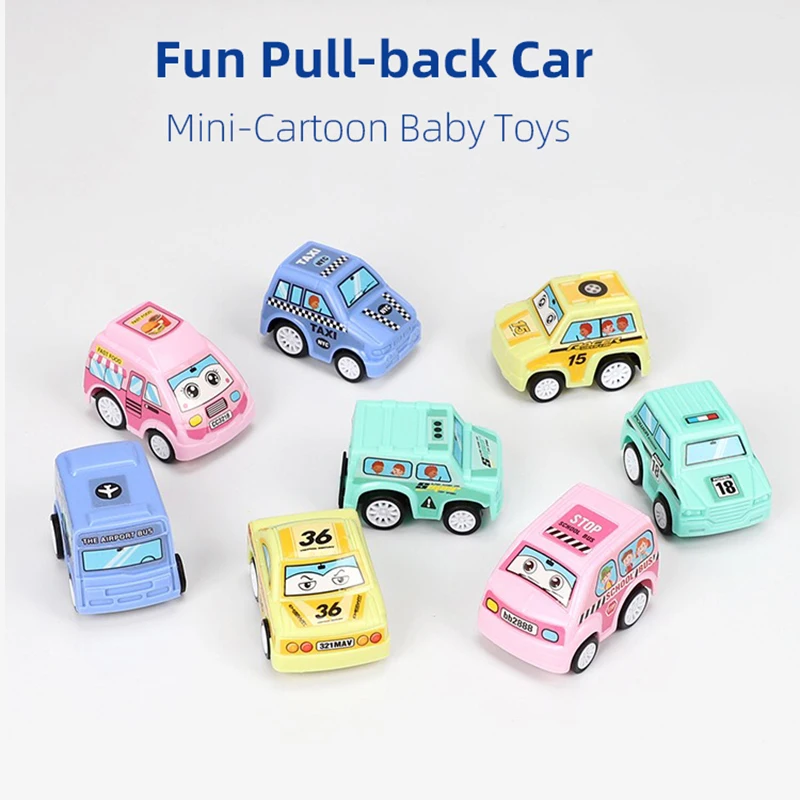 

8PCS Mini Cartoon Baby Back of the car City School Bus Ambulance Taxi Educational Pull-back car Babyt Toys birthday present