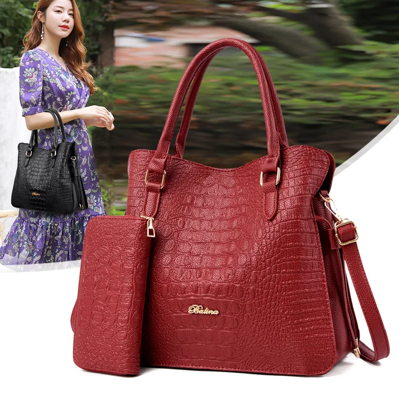 

2019 Europe And America New Style Crocodile Pattern Trendy Two-Piece Set Different Size Bags Simple Versatile Hand Large Bag Sho