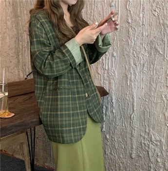 

Blaizer De Mujer Formal Blazers Vintage Plaid Suit Jacket Classic Single Breasted Casual Women Blazer Office Business Outwear