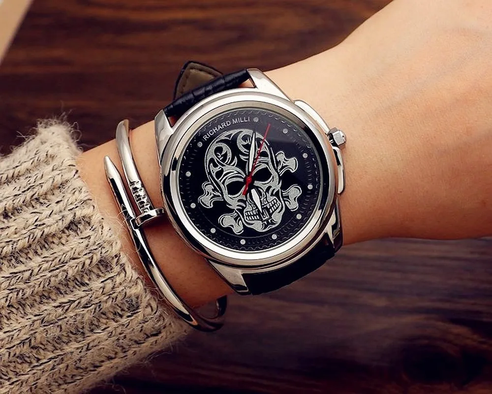 Luminous Big Men Quartz Watch Cool Sport Skeleton Men Personality Wristwatch 30M Waterproof Christmas Gift High Quality Watch - Цвет: black-white