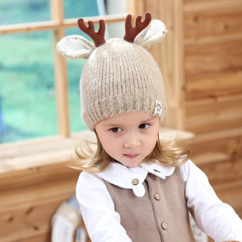 christmas Elk hat With ears winter Autumn warm Windbreak women/men beanies kids Hat skullies caps For 1-4 years old - Цвет: Color   2