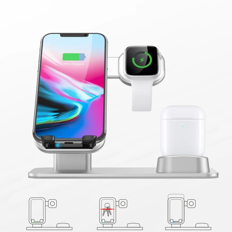 3 в 1 Подставка для зарядки совместим с наручных часов IWatch серии 5/4/3/2/1 airPods и IPhone 11/Xs/X Max/XR/IPhone X/8/8 Plus/7/7 Plus/6 S/6 S Plus