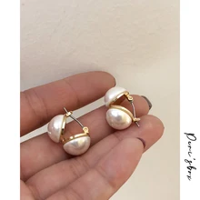 

Peri'sBox Gold Color Open Circle White Pearl Earrings Faux Pearl Geometric Earrings for Women French Hoop Earrings 2020 Jewelry