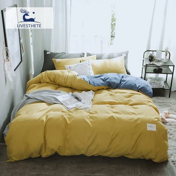 

Liv-Esthete Luxury Yellow Blue Bedding Set Soft Printed Duvet Cover Flat Sheet Double Queen King Bed Linen Bed Sheet Quilt Cover
