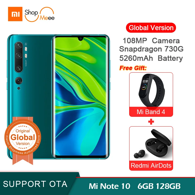 Глобальная версия Xiaomi Mi note 10, 6 ГБ, 128 ГБ, 730 МП, пента камера, Смартфон Snapdragon 5260G, 6,47 мАч, 30 Вт, быстрый экран дюйма AMOLED