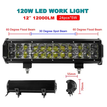 

12Inch 120W LED Floodlight / Spotlight Combo Work Light Bar Offroad Driving 4WD Truck ATV Cold White 6500K 24pcs x5W LED For Car