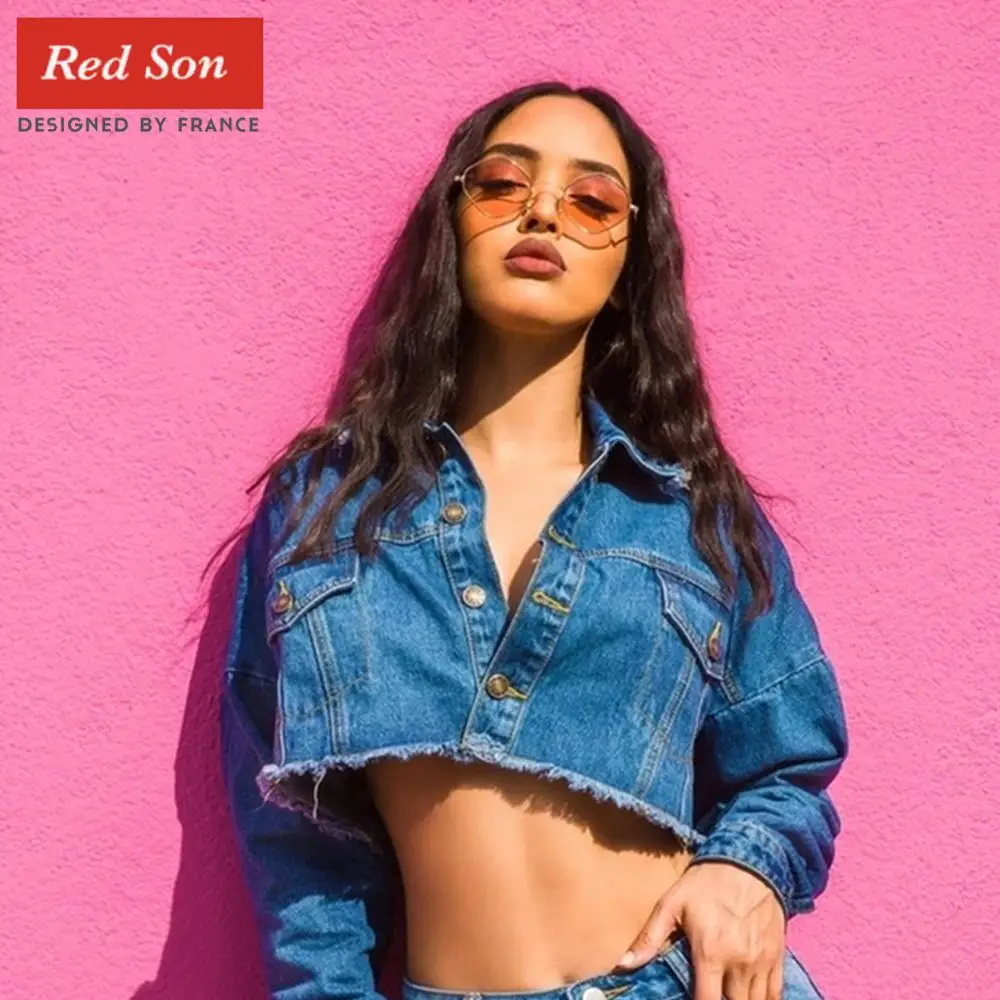 Red Son fashion small frame glasses polygon retro color sunglasses female new brand fashion designer sunglasses ladies UV40