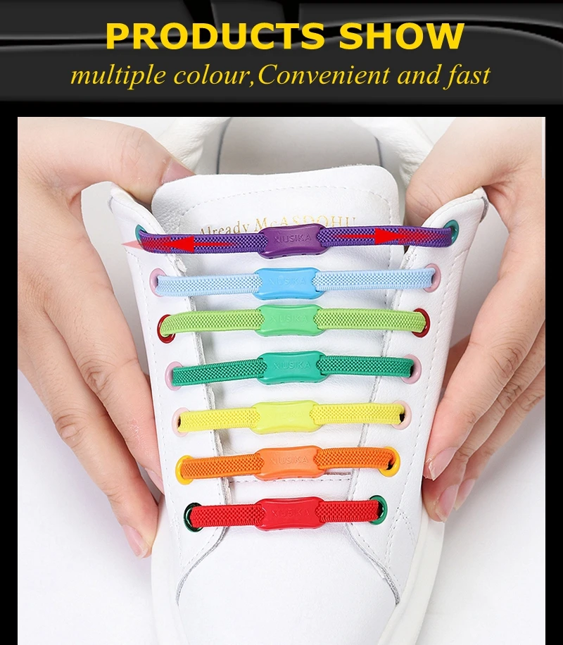 1 Pair Buckle Lock No Tie Shoelaces Elastic Reticulated Woven Flat Shoe Laces Quick Wear In 1 Second Sneakers Lazy Shoelace