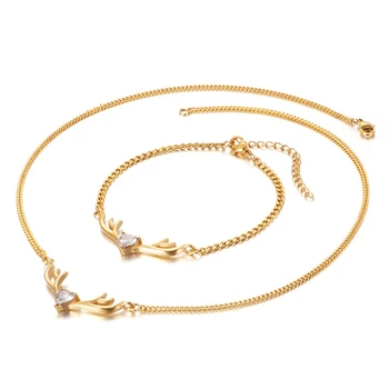 

Always With You Deer Animal Jewelry Set For Women Ladies Cuban Box Cruz Chain Necklace Bracelets