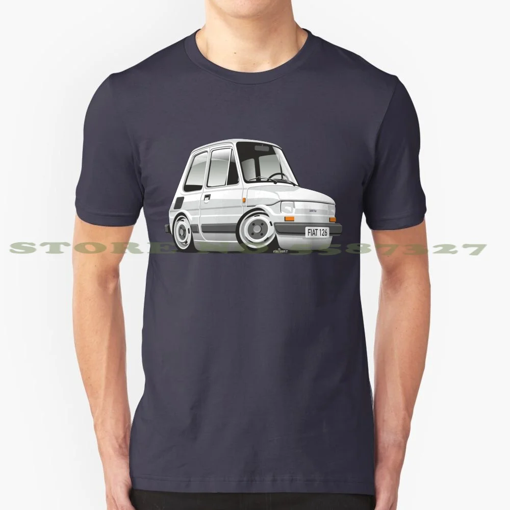 Fiat 126 Caricatura Bianco Cool Design Trendy T-Shirt Tee Fiat 126 500 Classic Car Cartoon Car2Oonz Caricature Bianco