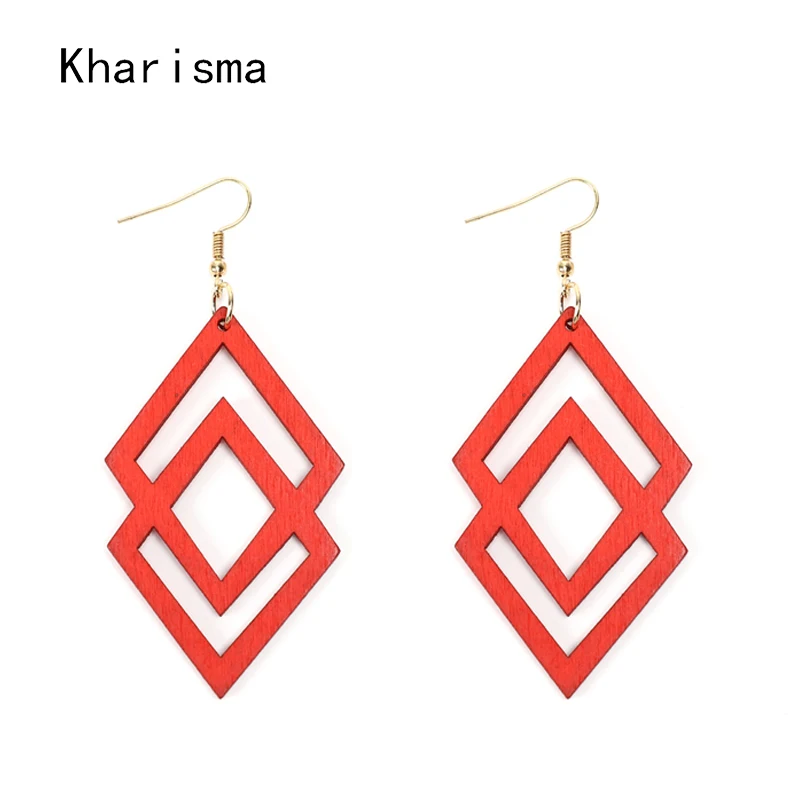 KHARISMA Wood Earrings Fashion Jewelry Ethnic African Indian Grey Red Hollow Natural Pattern Drop For Women Party | Украшения и