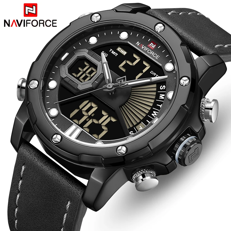 

NAVIFORCE Black New Style Mens Quartz Watch Waterproof Digital Business Man Watches Waterproof Sport Men Clock Relogio Masculino