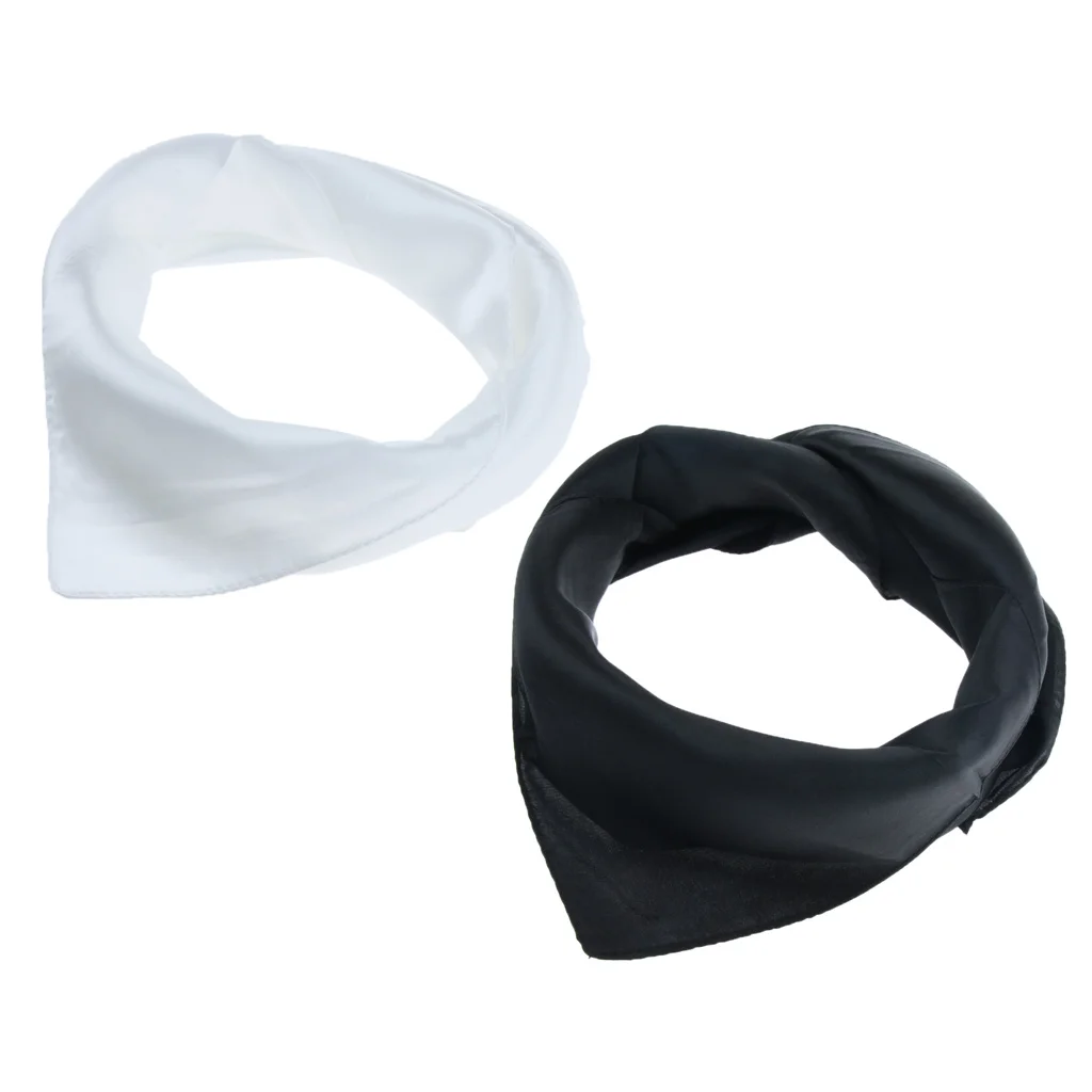 2x Women Square Silk Satin Neck Head Scarf Handkerchief Neckerchief Headwraps 60x60cm Neck Scarf Black White