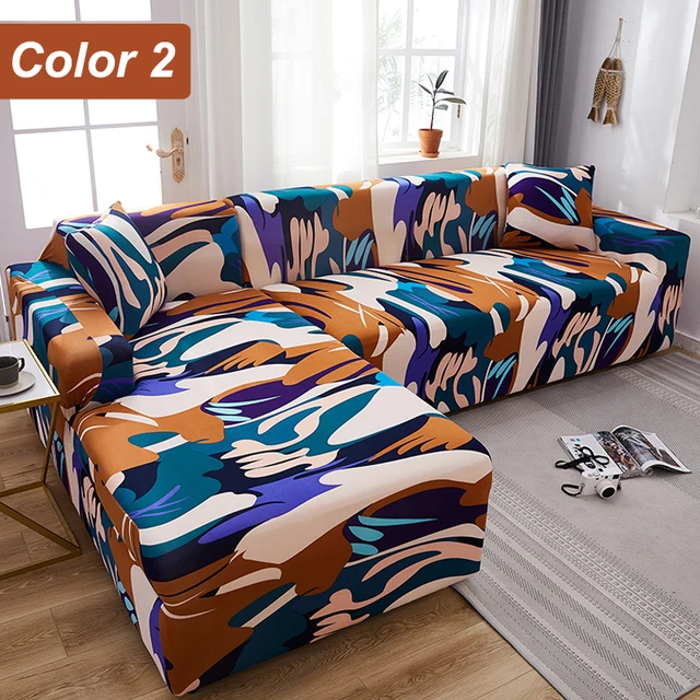 L-Shaped Sofa Cover Corner Sofa Slipcovers Elastic Chaise Cover 1/2/3/4 Seater Stretch Sectional Couch Armchair Cover Protector Color 2
