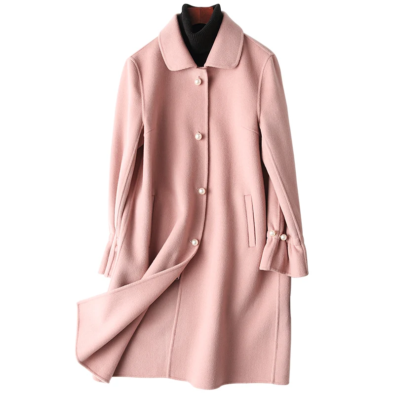 

2020 Autumn Winter Coat Women Long 80% Double-side Wool Coat Female Pearl Elegant Cashmere Jacket Woman Coats abrigo mujer YQ364