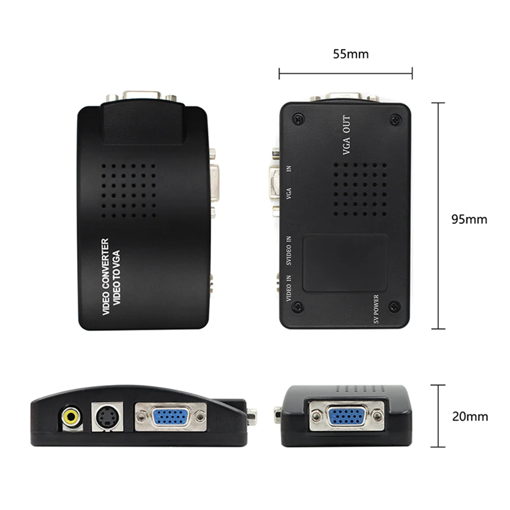 AV to VGA Adapter AV S-Video VGA to Converter Support 1080P HD Video for PC Notebook