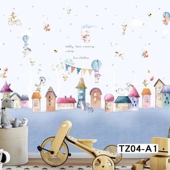 

Free shipping children cartoon bear castle pattern boy and girl room bedroom seamless wall covering non wallpaper