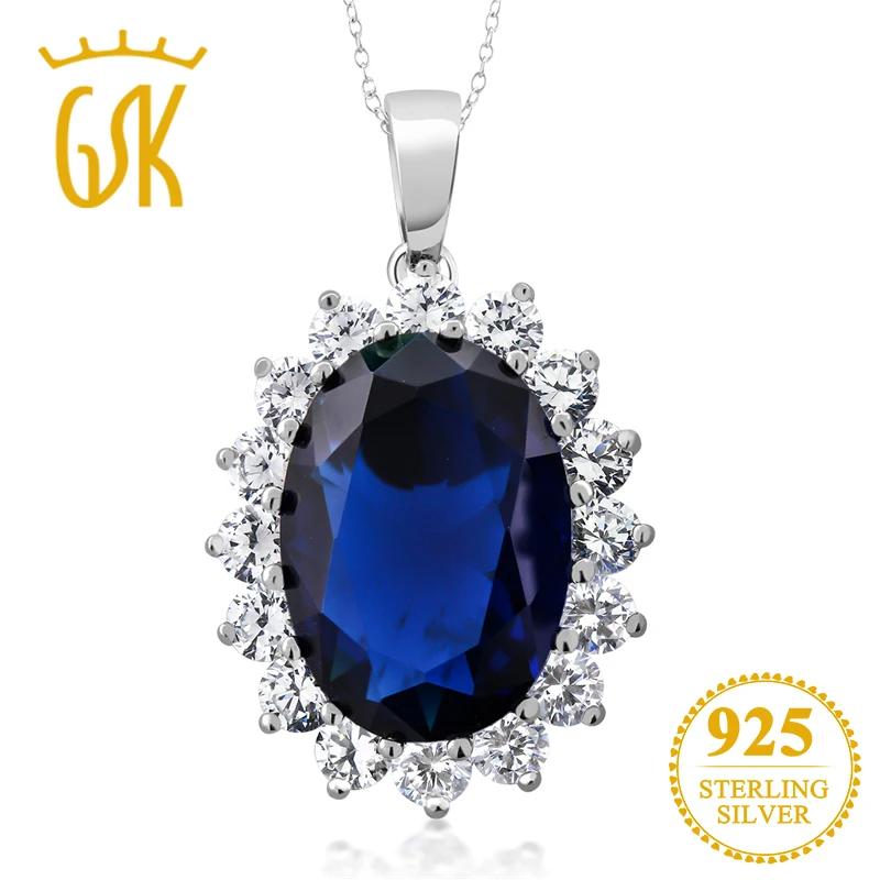 GemStoneKing 13 00 Ct ОВАЛЬНЫЙ синий сапфир 925 стерлингового серебра женщин кулон ожерелье