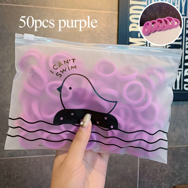 50pcs purple 50/100 шт./компл. и девочек цветной зарядный кабель в нейлоновый оплетке с небольшой резинки для волос Дети хвост держатель резиновые резинки для волос аксессуары - Цвет: 50pcs purple