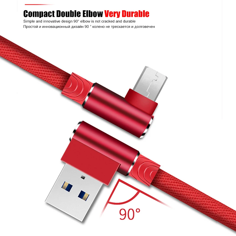 Микро USB кабель 3 м 2 м 1 м 2.1A кабель для передачи данных для samsung huawei Xiaomi Android телефон 90 градусов быстрой зарядки зарядное устройство через Micro USB шнур