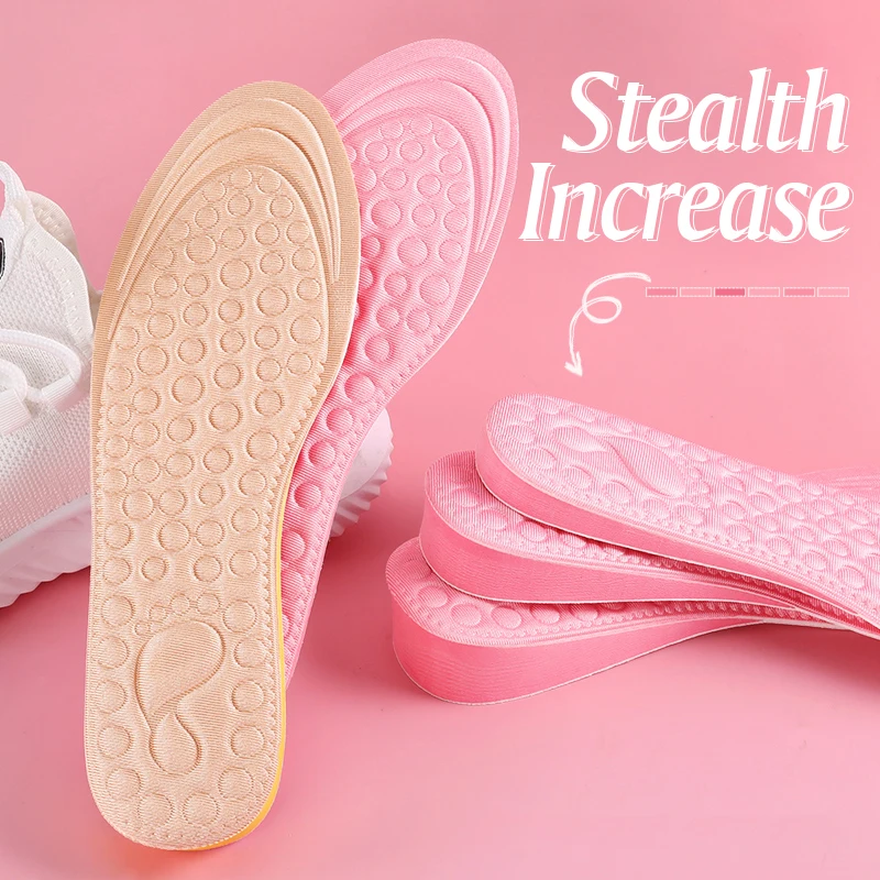 Las mujeres luz altura mayor plantillas suave transpirable deporte único talón elevador almohadilla de espuma de memoria de insertos para masaje zapatos
