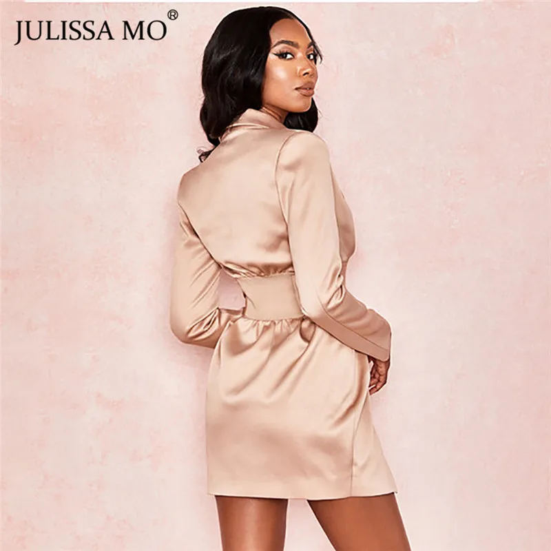 JULISSA MO, модные длинные блейзеры с v-образным вырезом, пальто и куртки, женские пальто на пуговице с отложным воротником, Осенние сексуальные блейзеры, платья