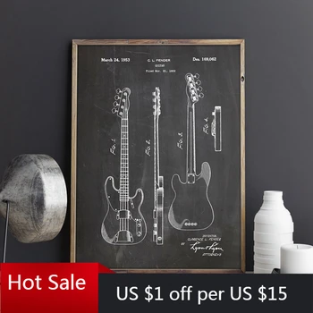 

Precision Bass Patent Fender Guitar Blueprint Vintage Posters Prints Musician Gift idea Canvas Painting Wall Art Decor Room Deco