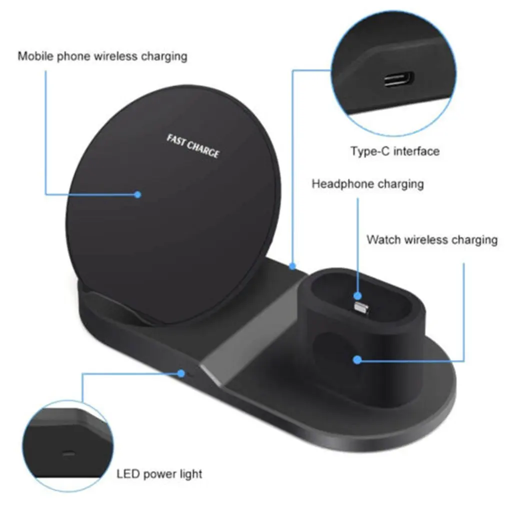 Wireless Charger 3 in 1 Wireless Charging Stand For Apple Watch Airpods for iPhone X Xs Fast Wireless Charger Dock