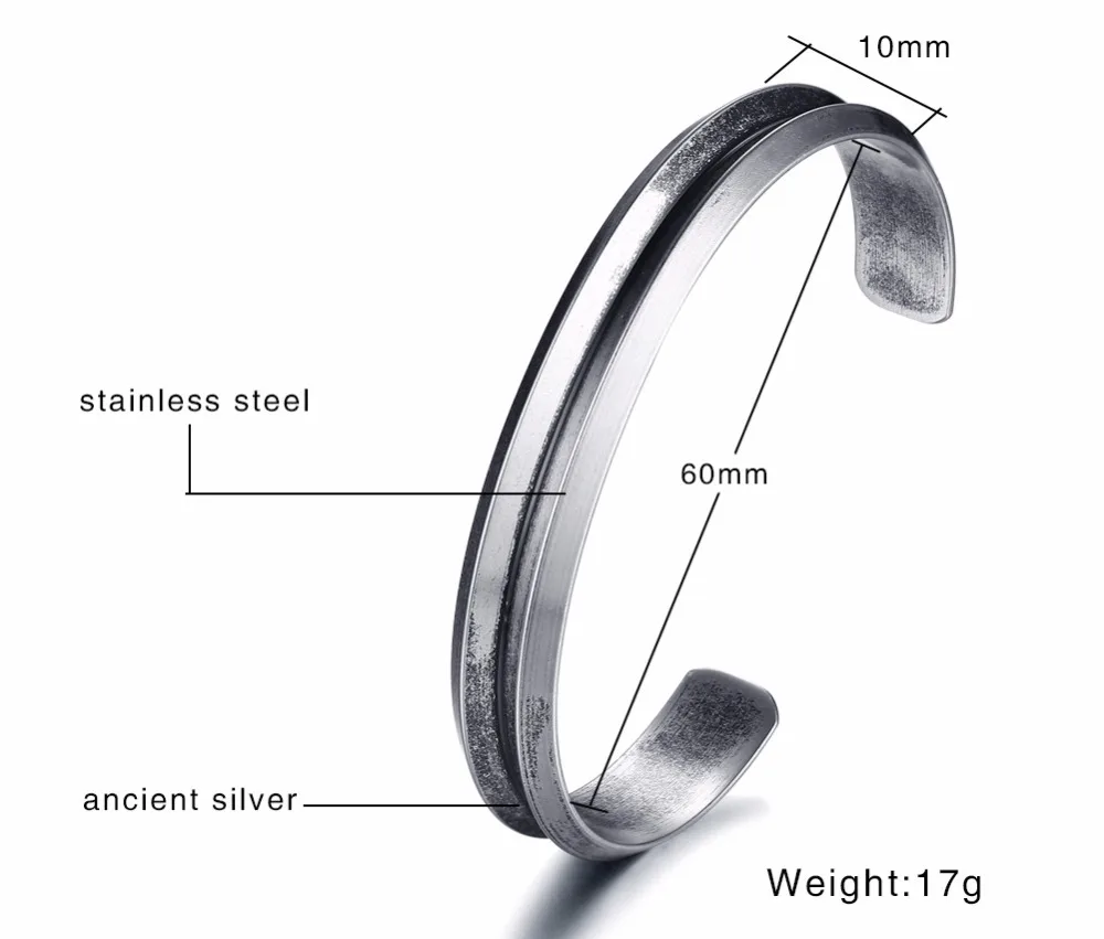 Mens Cuff Bang Bracelets Antique Silver Color Curved Groove Bangle For Women Men Stainless Steel Unisex Jewelry Pulseira Braslet 13