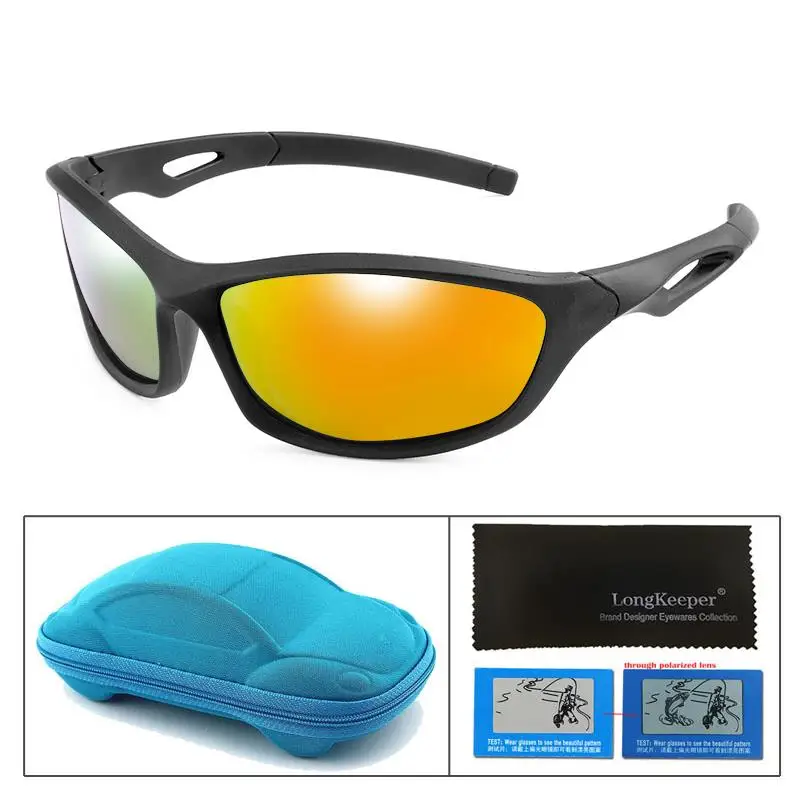 LongKeeper Sport Sunglasses Kids Polarized Children Sun glasses Girl Boy Outdoor Eyeglasses Flexible Spectacles UV400 Okulary - Цвет линз: black orange