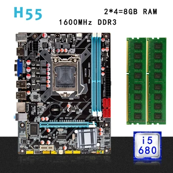 

H55 motherboard set kit with LGA 1156 Intel core I5-680 3.6GHZ CPU 8GB(2*4G) 1600MHz DDR3 PC desktop memory RAM Micro-ATX