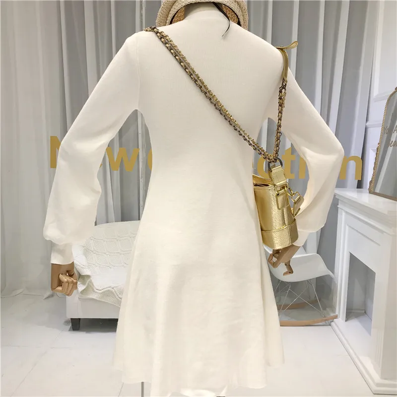 ALPHALMODA осень новое французское однобортное вязаное платье с v-образным вырезом со встроенными пуговицами Плиссированное дизайнерское женское платье с длинными рукавами