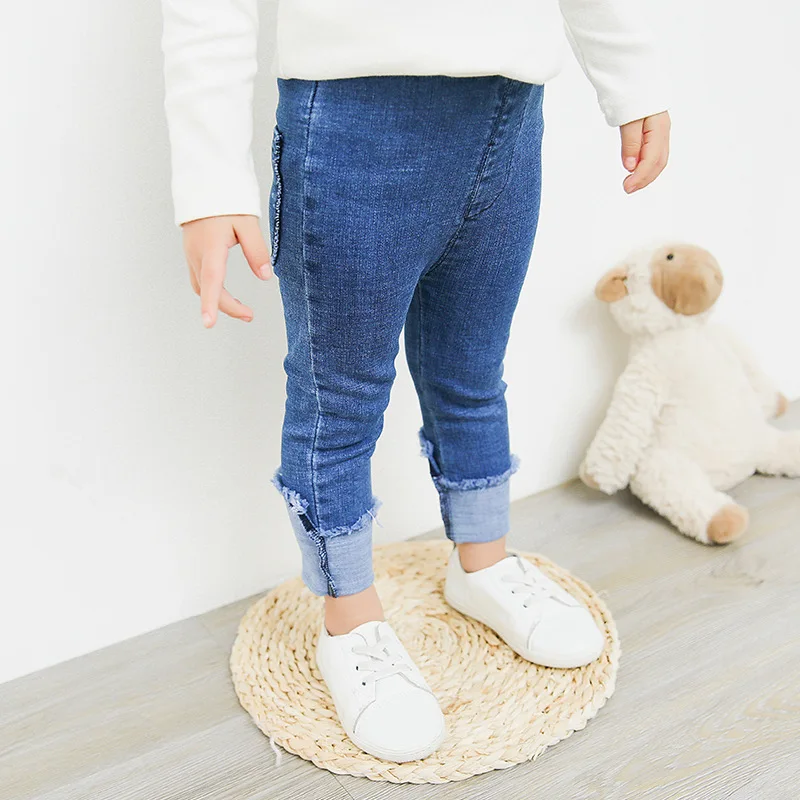 A mu hou детская одежда; сезон весна-осень; стиль; детская одежда в Корейском стиле для девочек; обтягивающие ультраэластичные креативные базовые джинсы