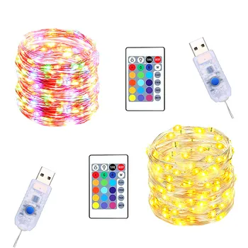 

USB LED String Light Remote Control 16 colors 5M/10M Fairy String Light Copper Wire for Wedding Christmas Holiday Decor lamp