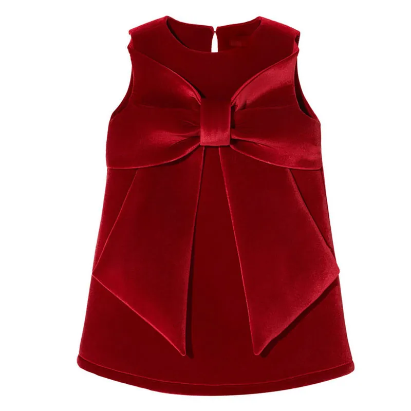 New Year Child Big Bow Red Corduroy A-line Dress Party Princess Kids Dresses For Girls Christmas Clothing 1-6 Year Old girls dress princess costume kids clothes