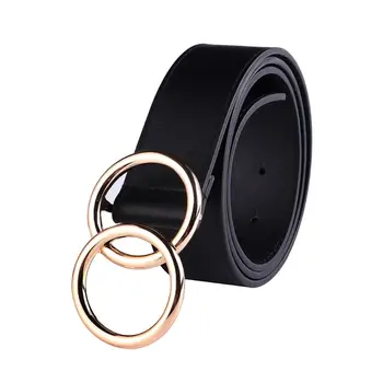 

Women Casual Imitation Leather Waistband Double Loop Buckle Belt Fashion Wild Belt Clothes Accessory