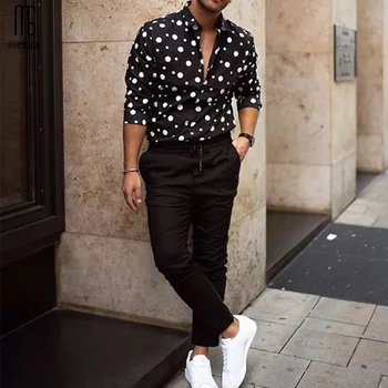 

Manoswe Summer Autumn Casual Print Polka Dot Shirt High Quality Men's Long Sleeve Loose Shirt 2020 Fashion Tops Oversize 3XL