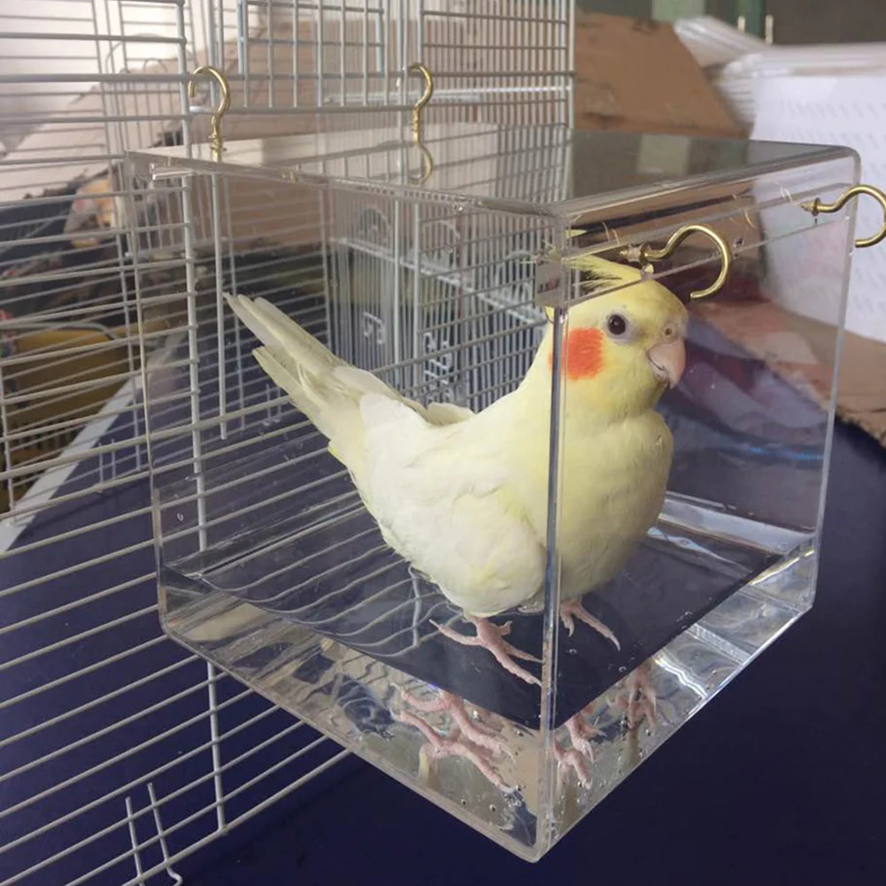 Очистка Cockatiel клетка попугаев акриловые товары для животных с висячими крючками дом душ ванна для птицы попугаев портативный прозрачный