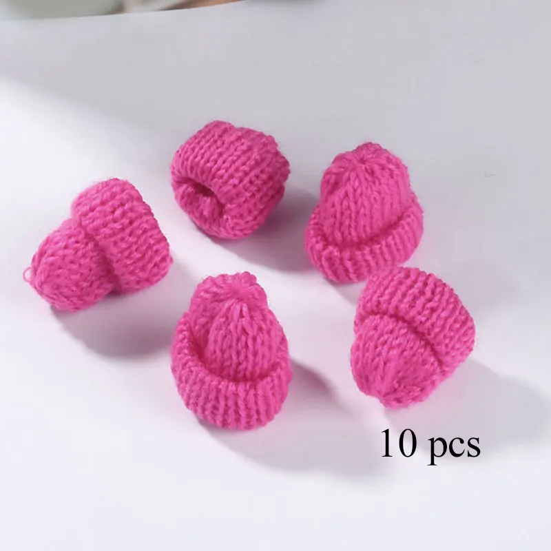 rose red 10Pcs Color Knitting Wool Mini Hats Creative DIY Craft Supplies Cute Colorful Headwear Garment Dolls Decoration Accessories - Цвет: rose red