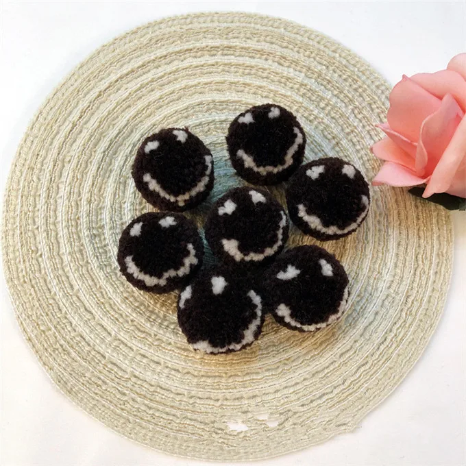 Coffee pompon 20Pcs Cute Smiling Face Elastic Pompoms Balls DIY Craft Supplie Expression Pom poms Headwear Jewelry Ornaments Woobies Decor 3cm - Цвет: Coffee pompon