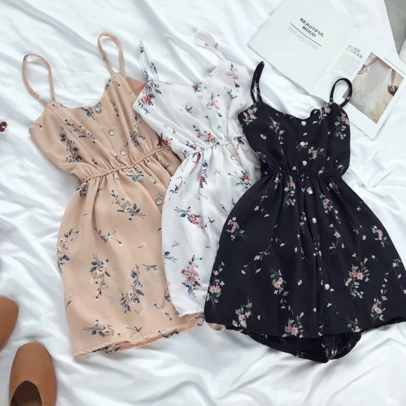 HELIAR Buttoned Floral Printed Rompers Women Playsuits Lady Jumpsuits with Sashes Lapel Sleeveless Casual Female Playsuit HELIAR Buttoned Floral Printed Rompers Women Playsuits Lady Jumpsuits with Sashes Lapel Sleeveless Casual Female Playsuit