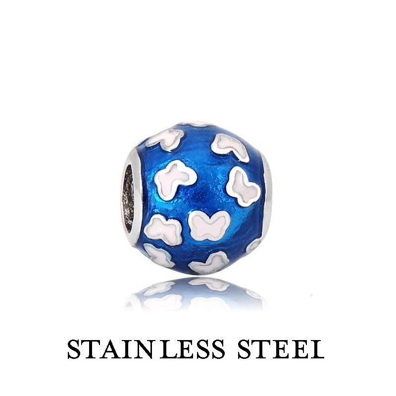 Синие шармы сферической формы с бабочкой, ювелирные изделия из нержавеющей стали, аксессуары для женщин, модный браслет и ожерелье